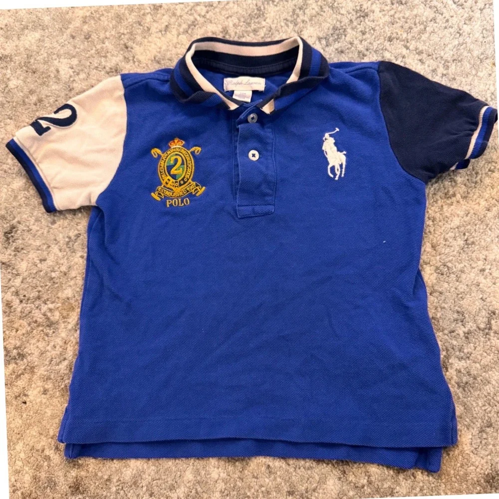 Ralph Lauren Pony Kids Royal Blue Polo Shirt Short Sleeve Crest‎ Logo Size 2T